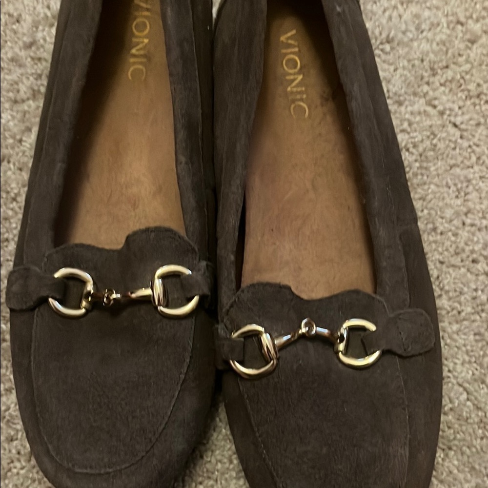 Vionic Women's Dark Brown Loafers with Gold Accents